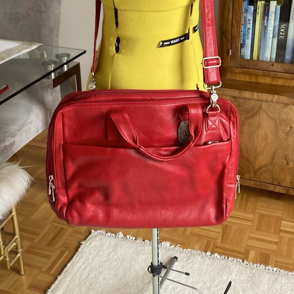 Mancini Red Leather Triple Compartment Briefcase for 15” Laptop/Tablet - Picture 4 of 16